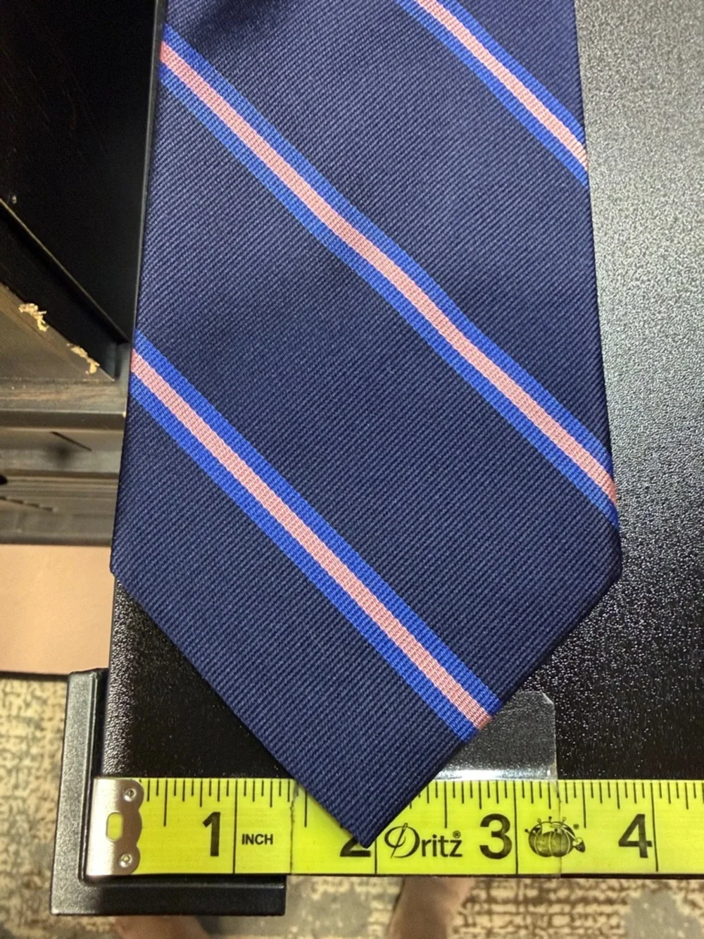 J. Crew NWT Navy Blue with Pink and Light Blue Stripes English Silk Neck Tie